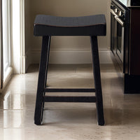 Bianca Counter Stool Set of 2, Saddle Seat, Farmhouses Black Solid Wood - BM319878