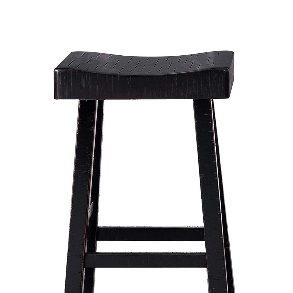 Bianca Barstool Set of 2, Saddle Seat, Farmhouses Style Black Solid Wood - BM319879