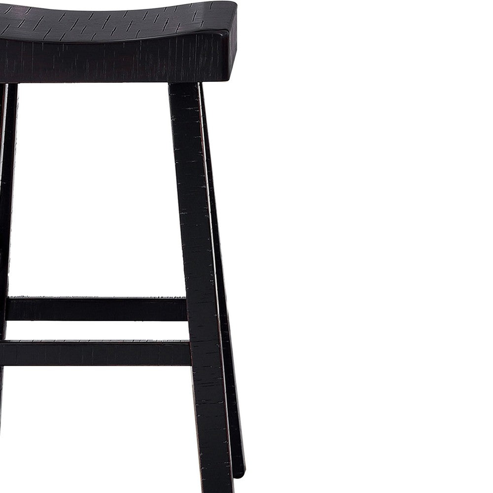 Bianca Barstool Set of 2, Saddle Seat, Farmhouses Style Black Solid Wood - BM319879
