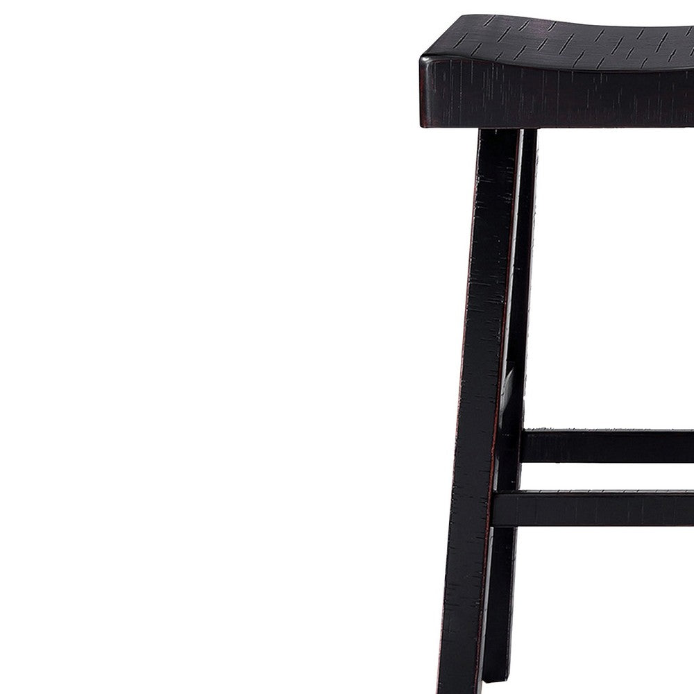 Bianca Barstool Set of 2, Saddle Seat, Farmhouses Style Black Solid Wood - BM319879