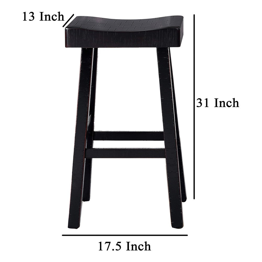Bianca Barstool Set of 2, Saddle Seat, Farmhouses Style Black Solid Wood - BM319879