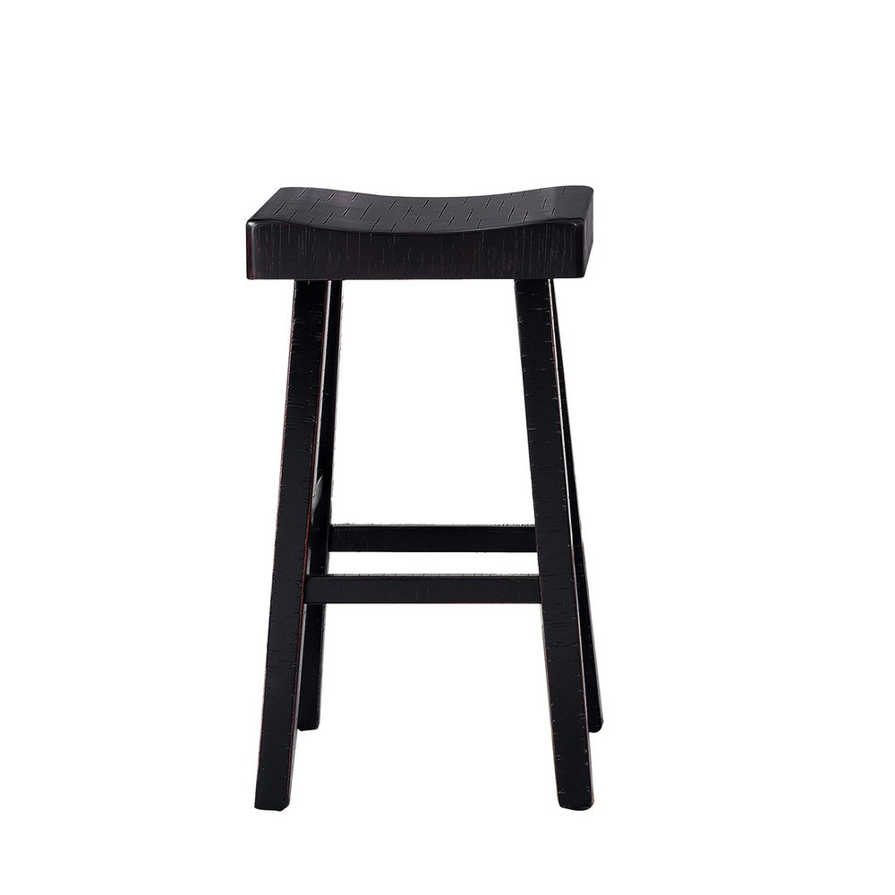 Bianca Barstool Set of 2, Saddle Seat, Farmhouses Style Black Solid Wood - BM319879