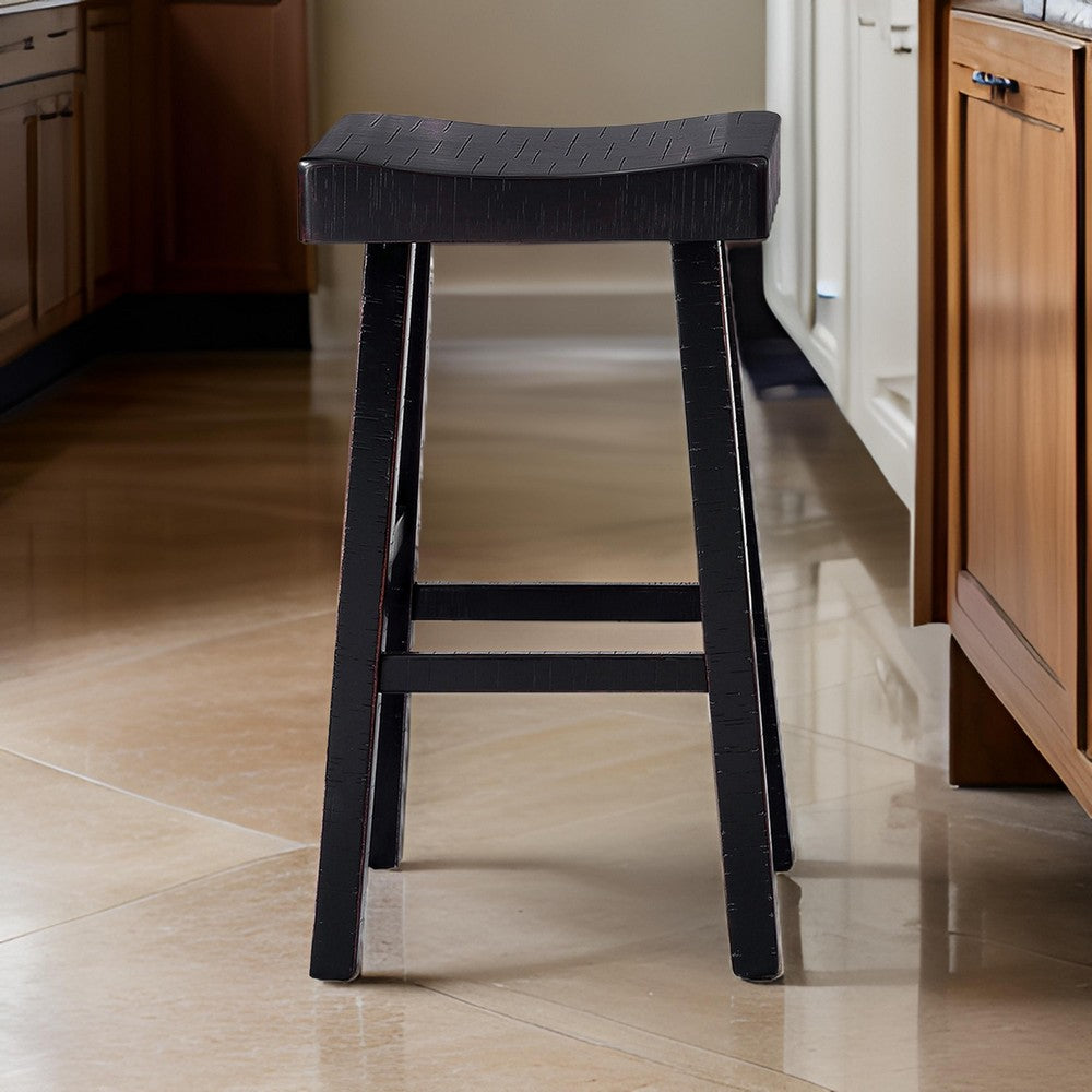 Bianca Barstool Set of 2, Saddle Seat, Farmhouses Style Black Solid Wood - BM319879