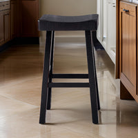 Bianca Barstool Set of 2, Saddle Seat, Farmhouses Style Black Solid Wood - BM319879