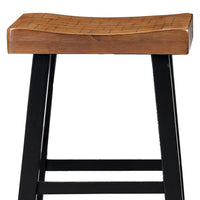 Bianca Counter Stool Set of 2, Light Brown Saddle Seat, Black Solid Wood - BM319880