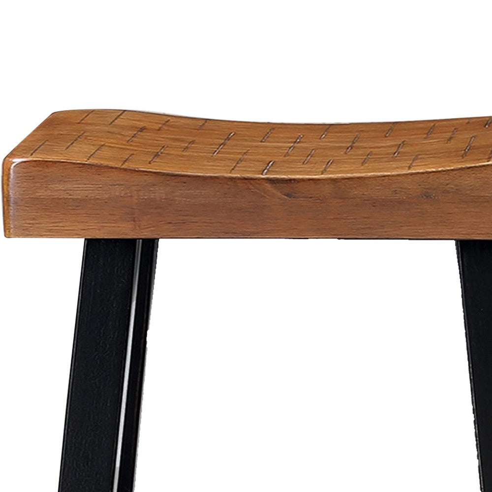 Bianca Counter Stool Set of 2, Light Brown Saddle Seat, Black Solid Wood - BM319880