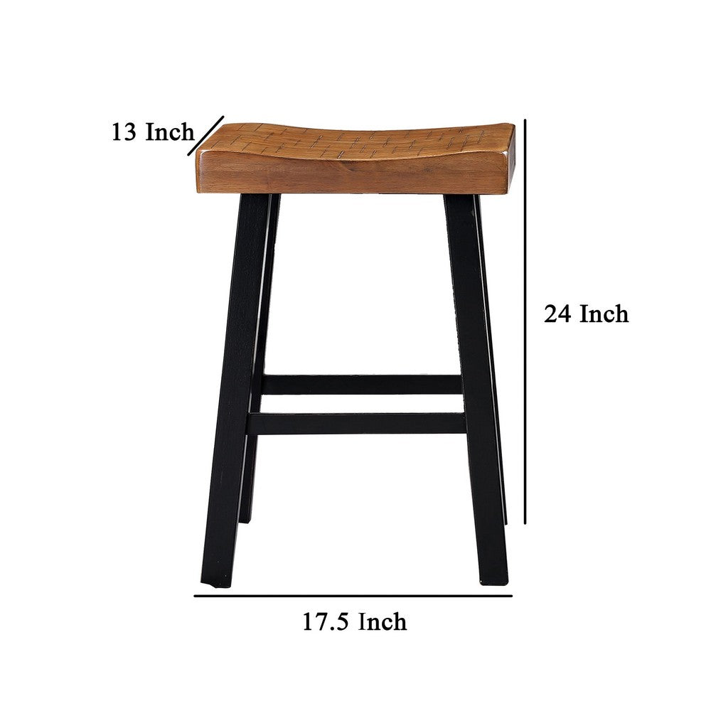 Bianca Counter Stool Set of 2, Light Brown Saddle Seat, Black Solid Wood - BM319880