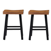 Bianca Counter Stool Set of 2, Light Brown Saddle Seat, Black Solid Wood - BM319880