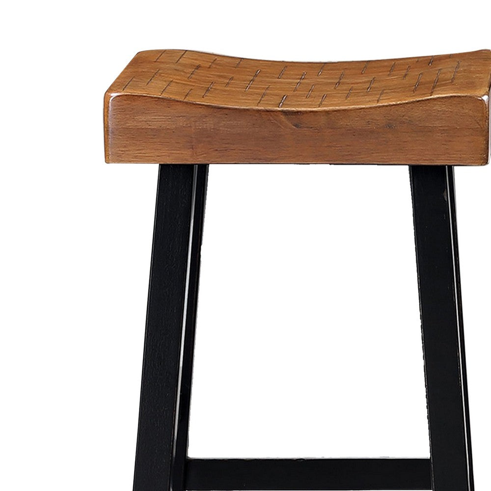 Bianca Barstool Set of 2, Light Brown Saddle Seat, Black Solid Wood - BM319881