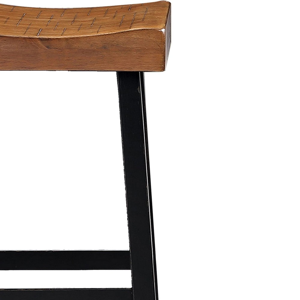 Bianca Barstool Set of 2, Light Brown Saddle Seat, Black Solid Wood - BM319881