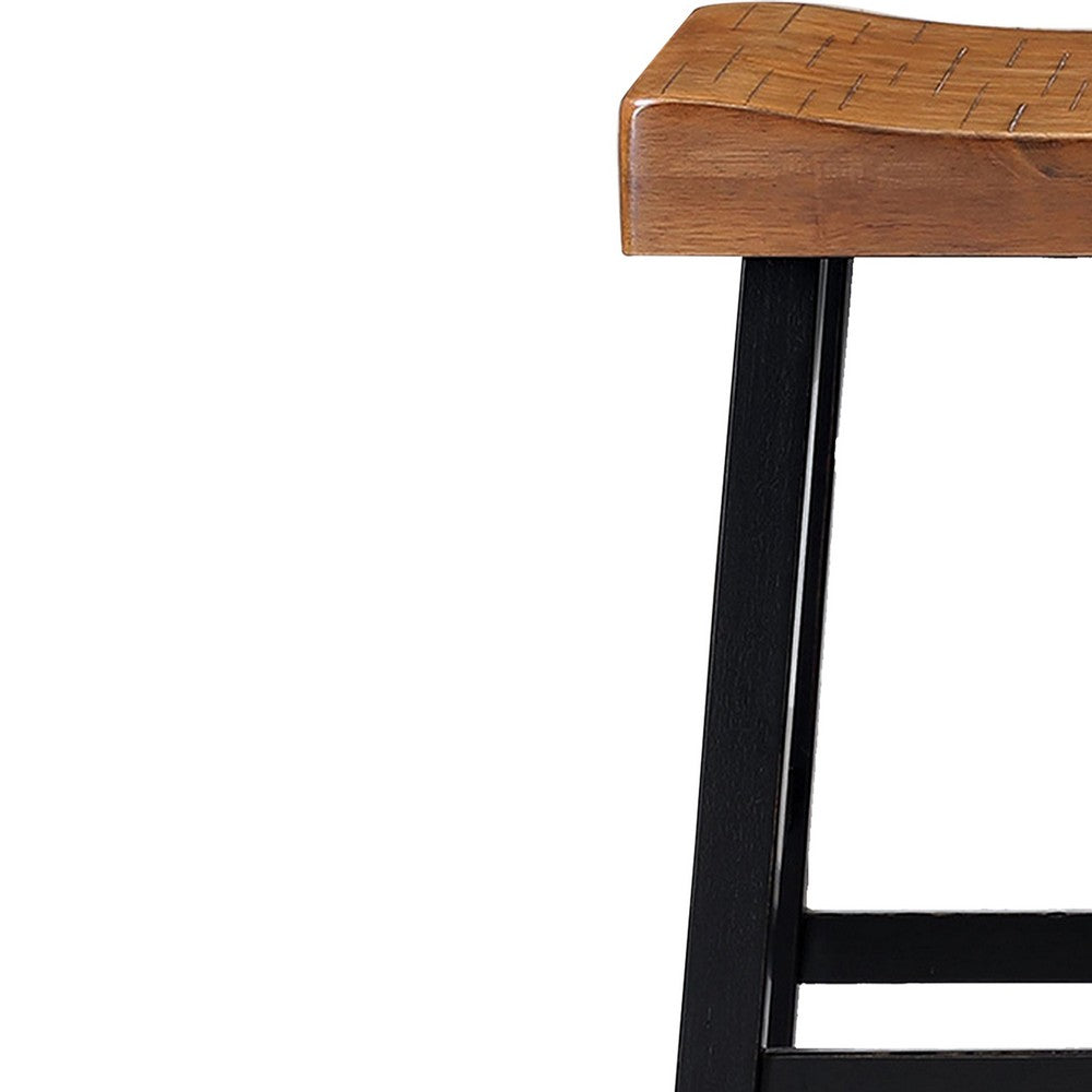 Bianca Barstool Set of 2, Light Brown Saddle Seat, Black Solid Wood - BM319881