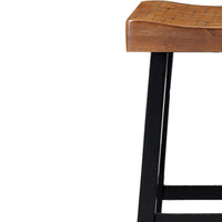Bianca Barstool Set of 2, Light Brown Saddle Seat, Black Solid Wood - BM319881