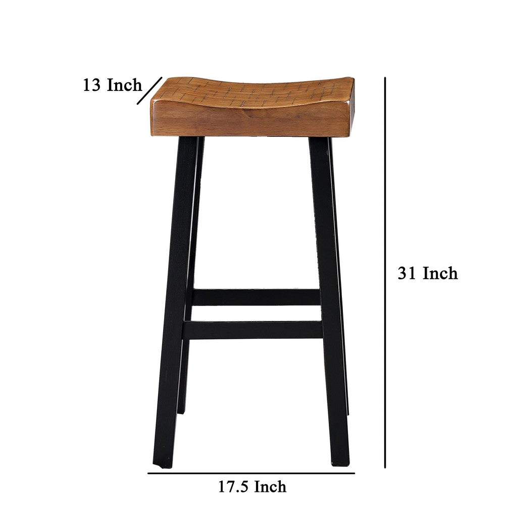 Bianca Barstool Set of 2, Light Brown Saddle Seat, Black Solid Wood - BM319881