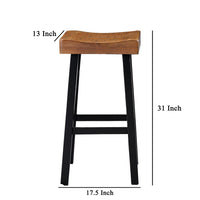 Bianca Barstool Set of 2, Light Brown Saddle Seat, Black Solid Wood - BM319881