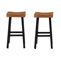 Bianca Barstool Set of 2, Light Brown Saddle Seat, Black Solid Wood - BM319881