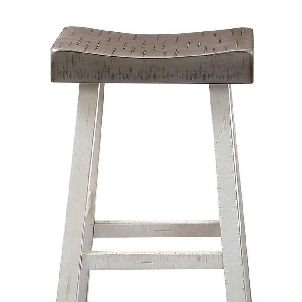 Bianca Counter Stool Set of 2, Dark Gray Saddle Seat, White Solid Wood - BM319882