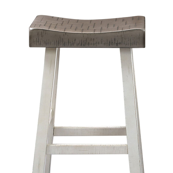 Bianca Counter Stool Set of 2, Dark Gray Saddle Seat, White Solid Wood - BM319882