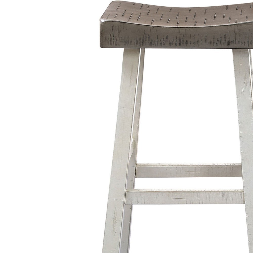 Bianca Counter Stool Set of 2, Dark Gray Saddle Seat, White Solid Wood - BM319882