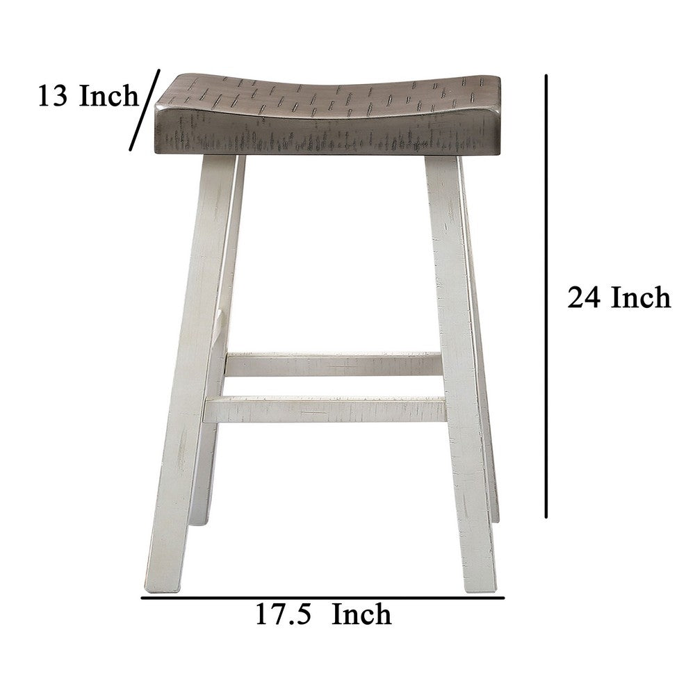 Bianca Counter Stool Set of 2, Dark Gray Saddle Seat, White Solid Wood - BM319882