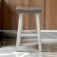 Bianca Counter Stool Set of 2, Dark Gray Saddle Seat, White Solid Wood - BM319882