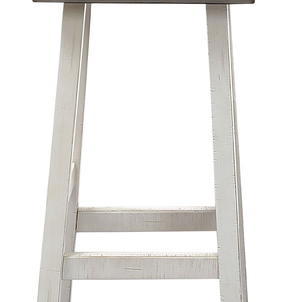 Bianca Barstool Set of 2, Dark Gray Saddle Seat, White Solid Wood - BM319883