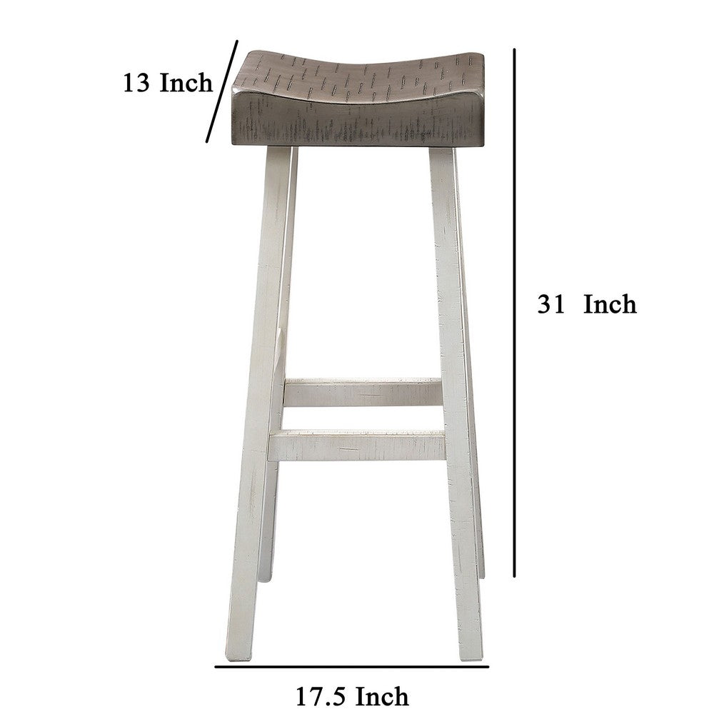 Bianca Barstool Set of 2, Dark Gray Saddle Seat, White Solid Wood - BM319883