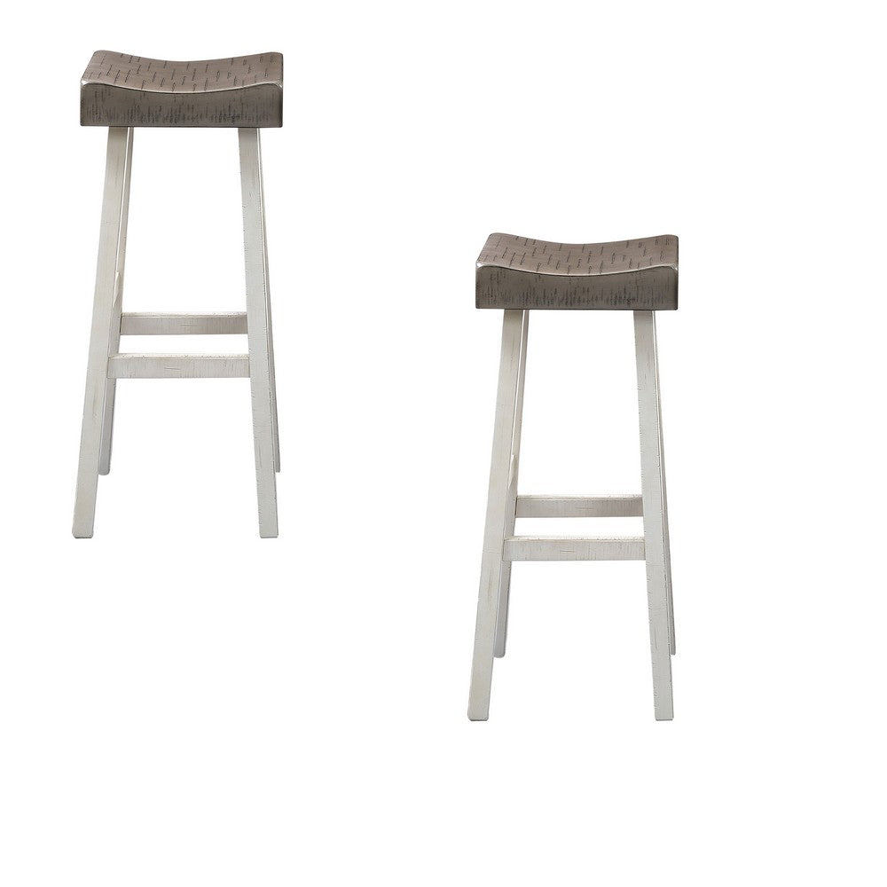 Bianca Barstool Set of 2, Dark Gray Saddle Seat, White Solid Wood - BM319883