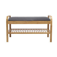 Mindy Shoe Storage Bench, Gray Polyester Seat, Walnut Brown Bamboo, 36 Inch - BM319884