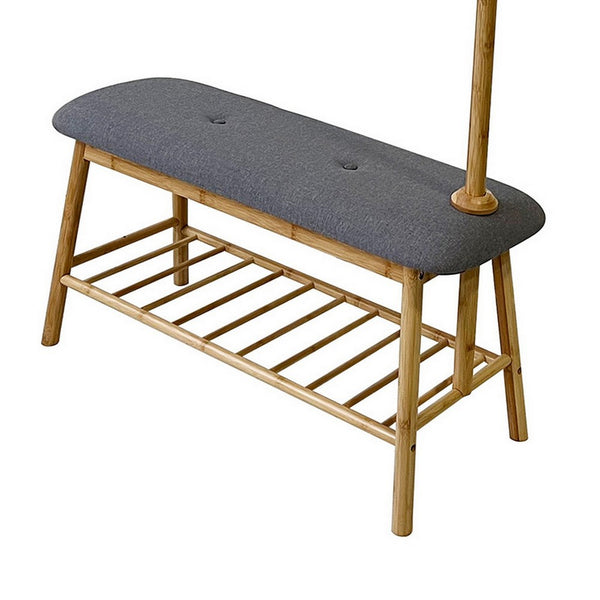 Osava Coat Rack Hall Tree with Bench, Shoe Storage, Gray Polyester, 65 Inch - BM319885