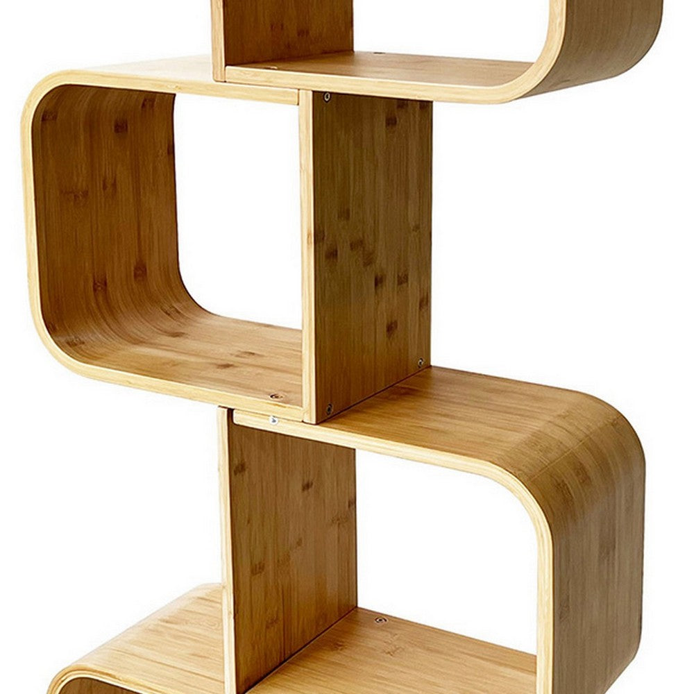 Tima Accent Bookshelf, 52 Inch Tall Storage, Walnut Brown Bamboo Frame - BM319886