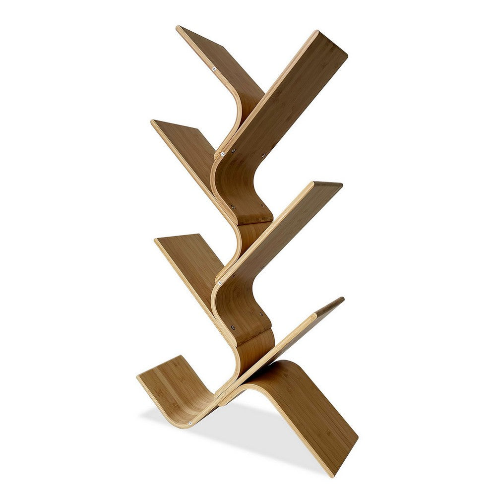 Irica Accent Bookshelf, 6 Diagonal Storage Shelves, Brown Bamboo, 43 Inch - BM319887