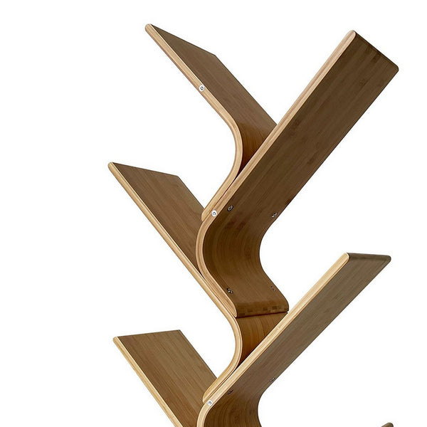 Irica Accent Bookshelf, 6 Diagonal Storage Shelves, Brown Bamboo, 43 Inch - BM319887