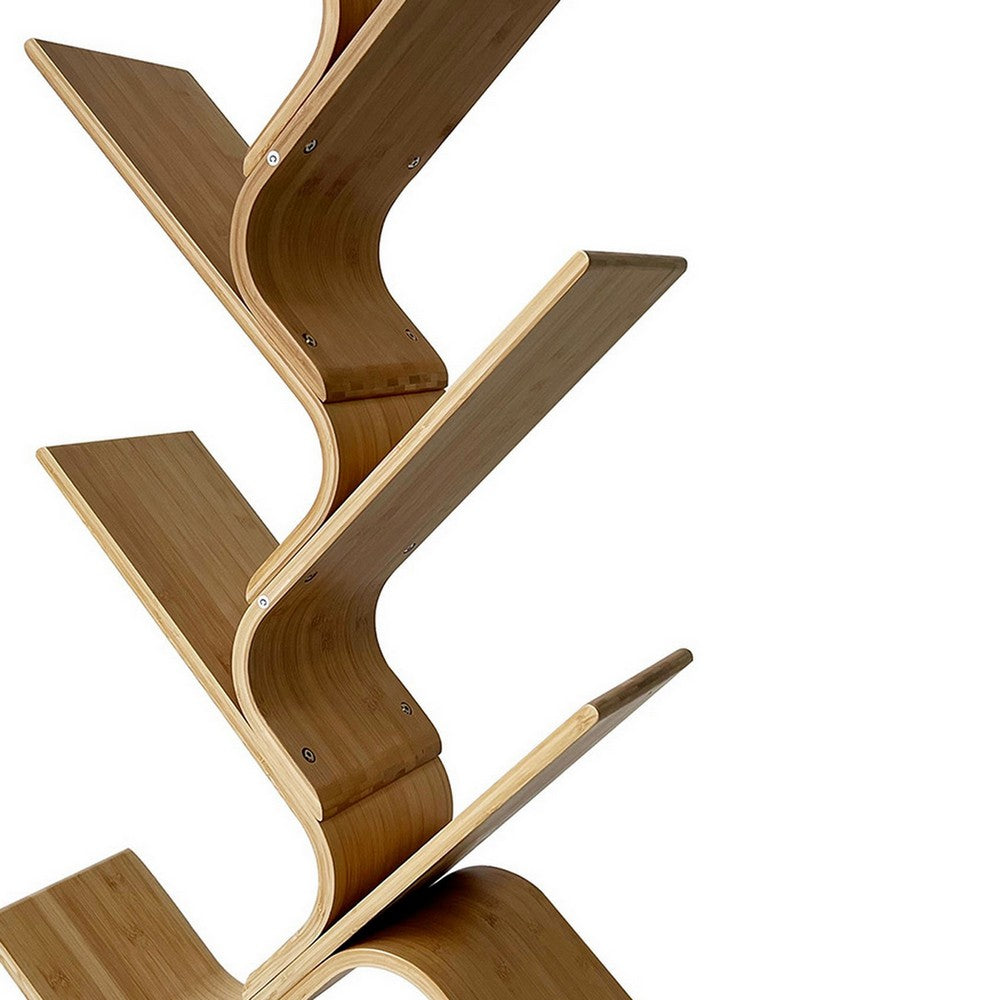 Irica Accent Bookshelf, 6 Diagonal Storage Shelves, Brown Bamboo, 43 Inch - BM319887