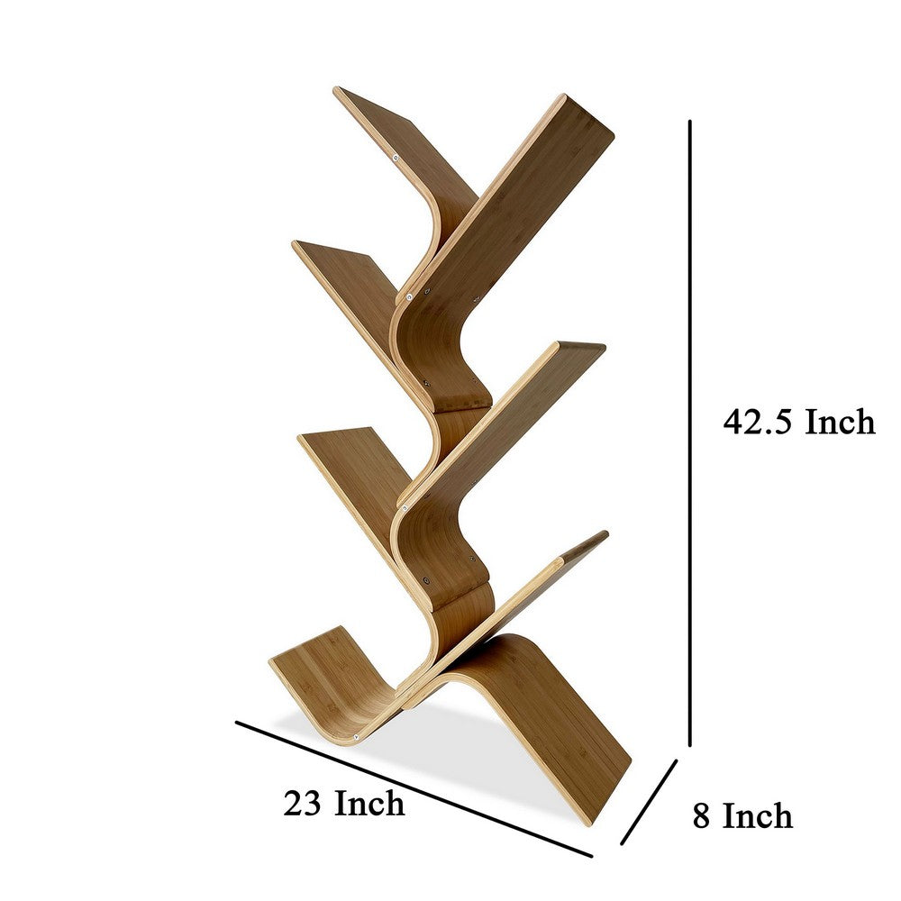 Irica Accent Bookshelf, 6 Diagonal Storage Shelves, Brown Bamboo, 43 Inch - BM319887