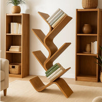 Irica Accent Bookshelf, 6 Diagonal Storage Shelves, Brown Bamboo, 43 Inch - BM319887