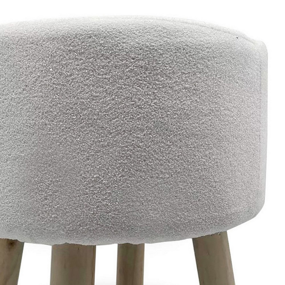 Ginni Footstool Ottoman Set of 2, White Polyester, Soft Seat, Wood Legs - BM319888
