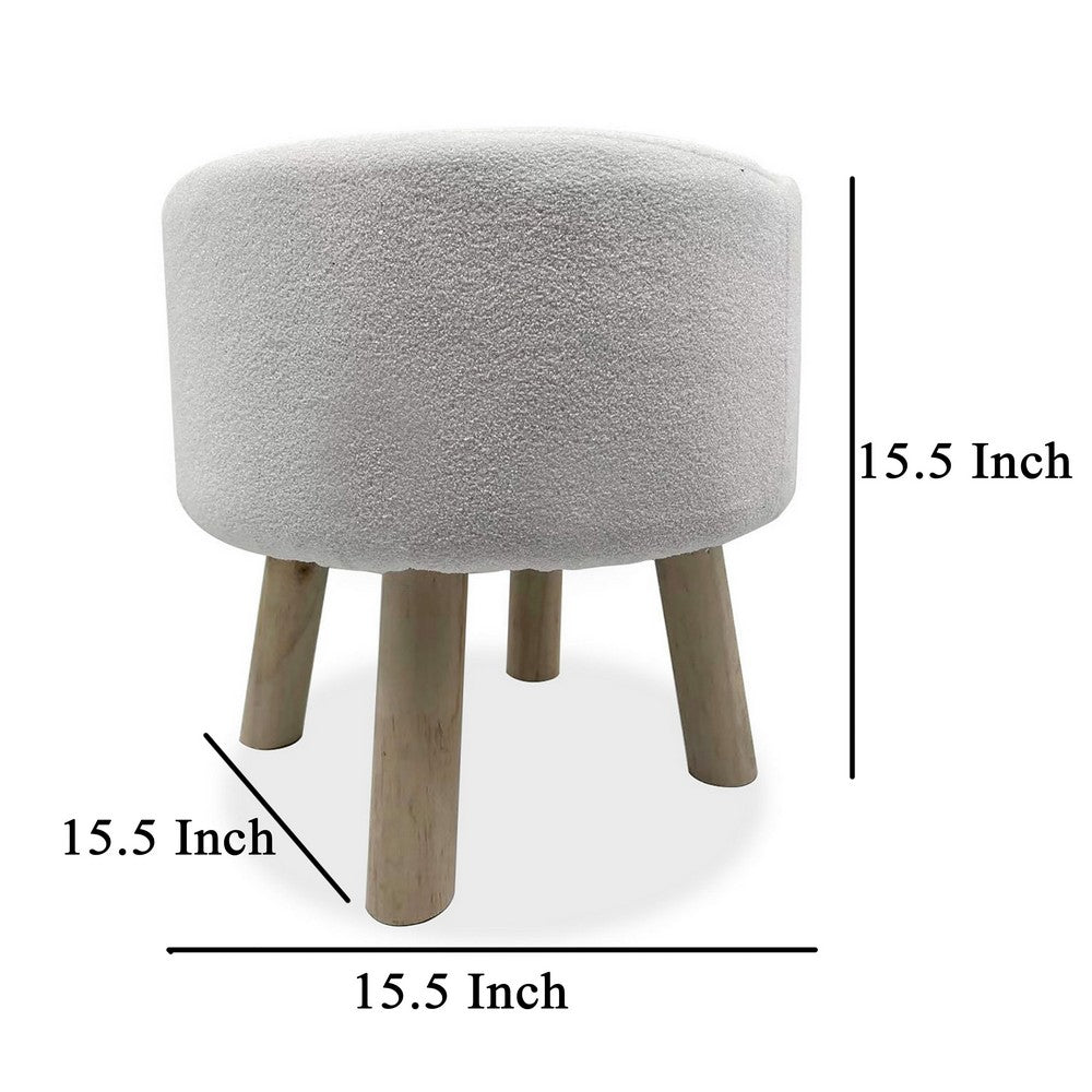 Ginni Footstool Ottoman Set of 2, White Polyester, Soft Seat, Wood Legs - BM319888