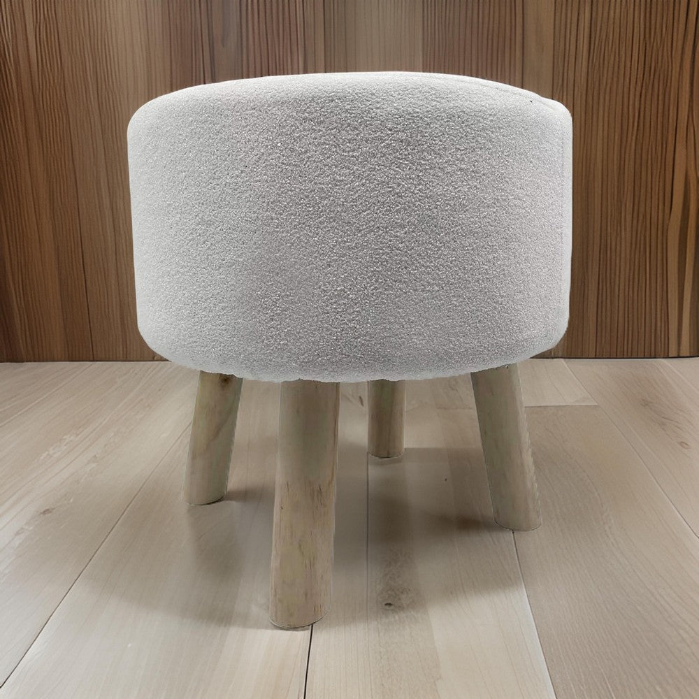 Ginni Footstool Ottoman Set of 2, White Polyester, Soft Seat, Wood Legs - BM319888