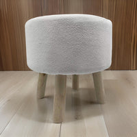 Ginni Footstool Ottoman Set of 2, White Polyester, Soft Seat, Wood Legs - BM319888