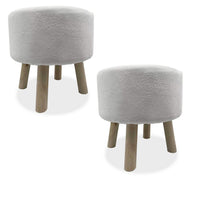 Ginni Footstool Ottoman Set of 2, White Polyester, Soft Seat, Wood Legs - BM319888