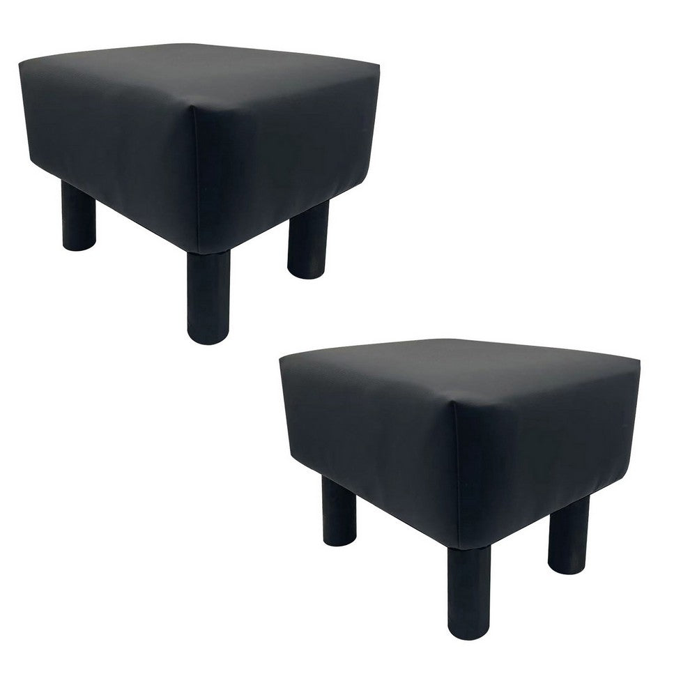 Ginni Footstool Ottoman Set of 2, Black Faux Leather, Soft Seat, Wood Legs - BM319889