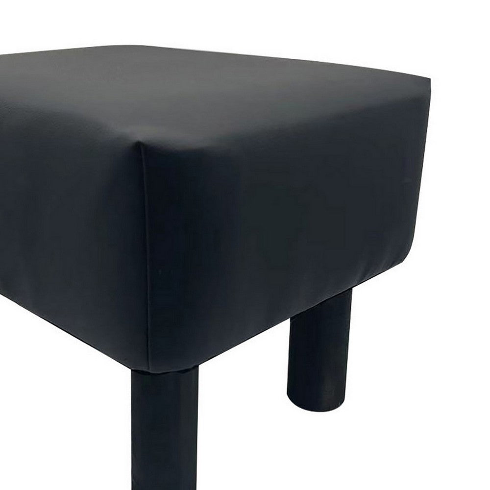 Ginni Footstool Ottoman Set of 2, Black Faux Leather, Soft Seat, Wood Legs - BM319889