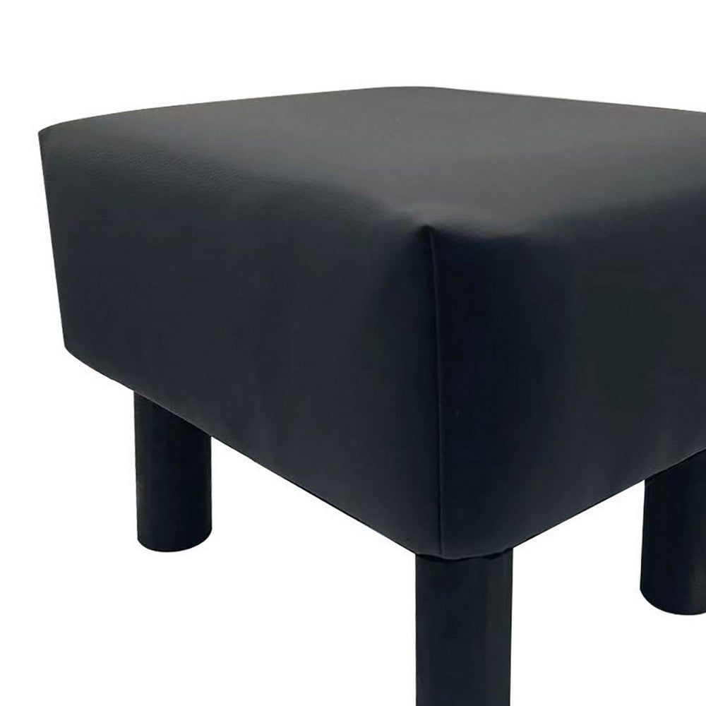 Ginni Footstool Ottoman Set of 2, Black Faux Leather, Soft Seat, Wood Legs - BM319889