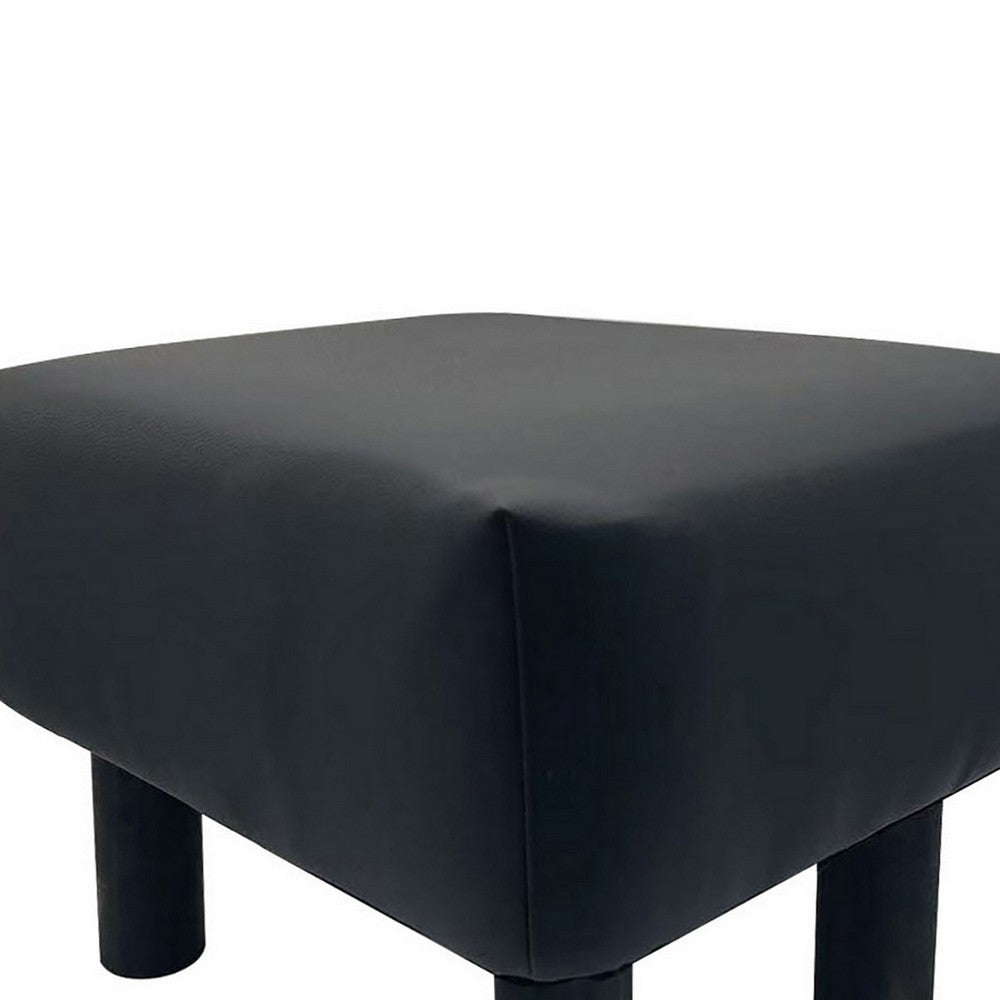 Ginni Footstool Ottoman Set of 2, Black Faux Leather, Soft Seat, Wood Legs - BM319889