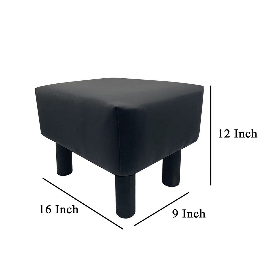 Ginni Footstool Ottoman Set of 2, Black Faux Leather, Soft Seat, Wood Legs - BM319889
