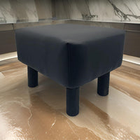 Ginni Footstool Ottoman Set of 2, Black Faux Leather, Soft Seat, Wood Legs - BM319889