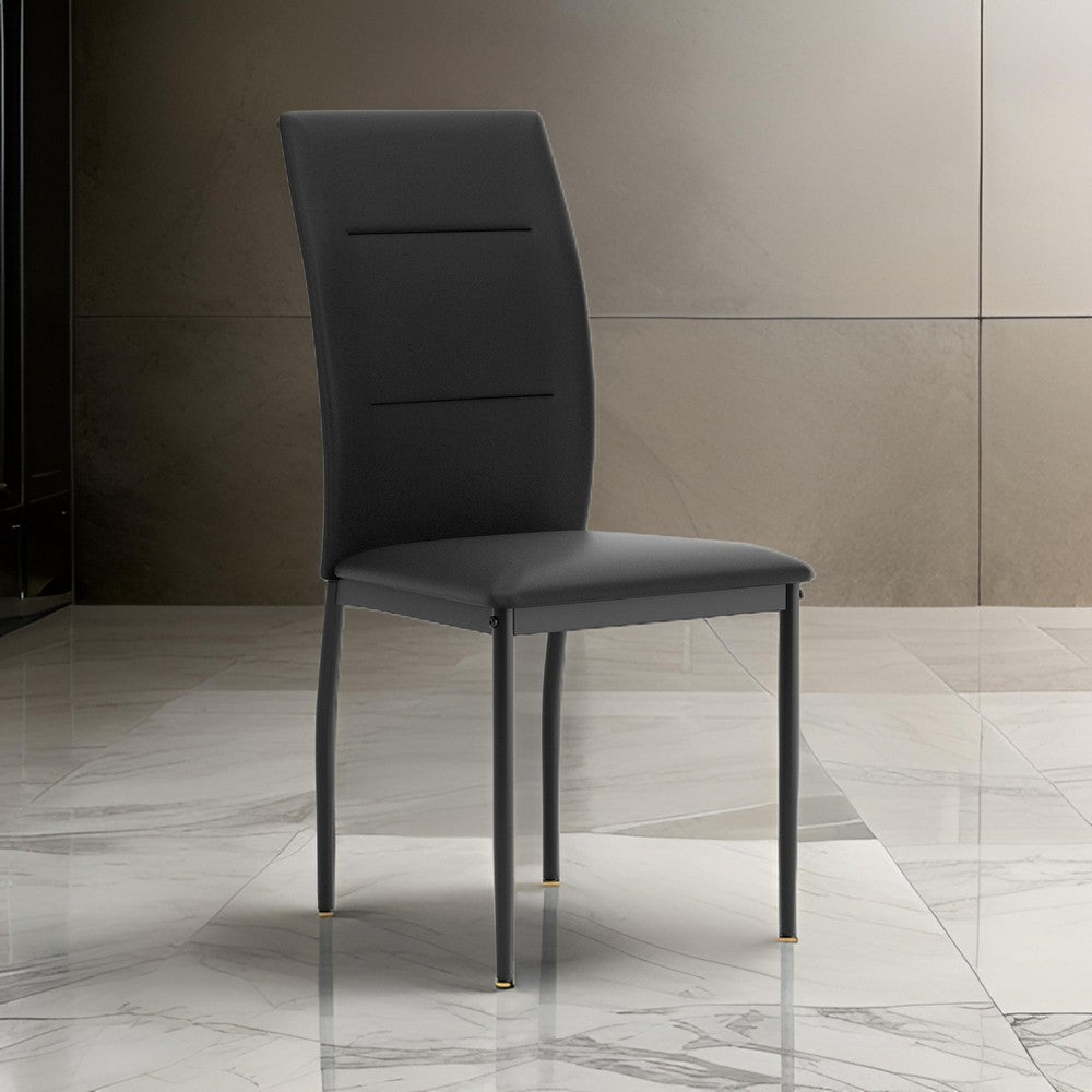 Miya Side Dining Chair Set of 2, Black Faux Leather, Sleek Metal Legs - BM319890