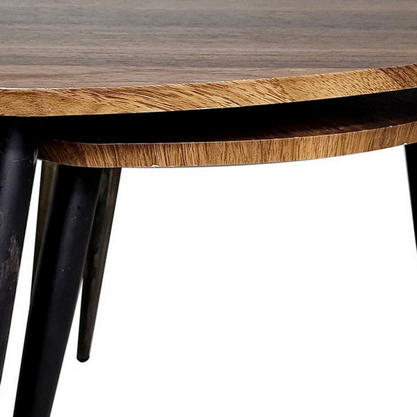 Clovia Nesting Table, Set of 2, Triangular Brown Solid Wood, Black Metal - BM319891