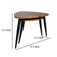 Clovia Nesting Table, Set of 2, Triangular Brown Solid Wood, Black Metal - BM319891
