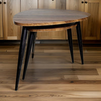 Clovia Nesting Table, Set of 2, Triangular Brown Solid Wood, Black Metal - BM319891
